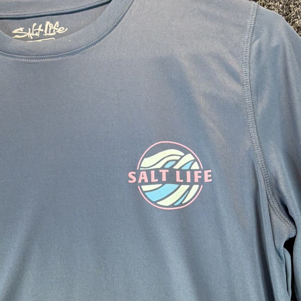 Salt Life SLX Mens L/G Blue Long Sleeve Graphic Fishing Tee 100% Polyester - Picture 2 of 6